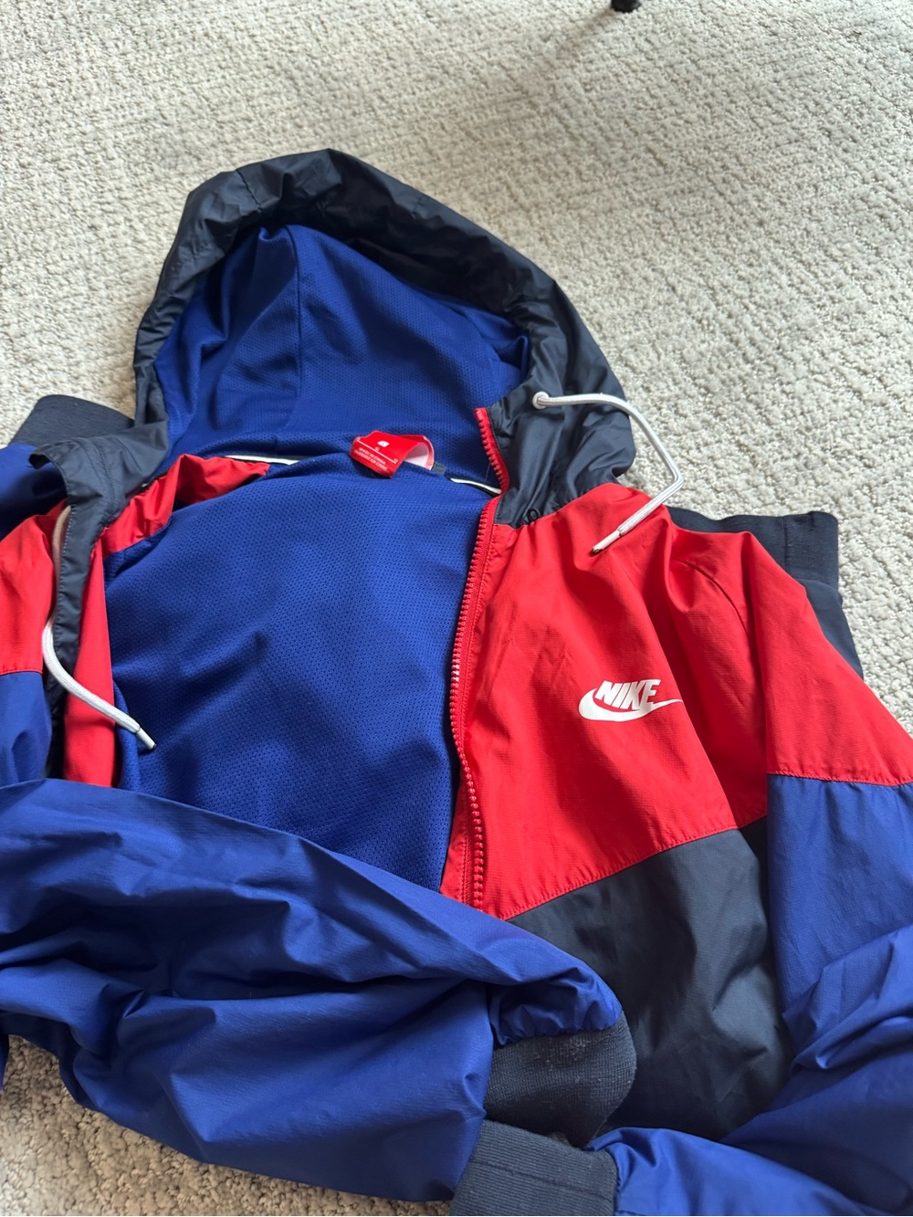 Nike Men' Red & Blue Hooded Windbreaker Jacket
